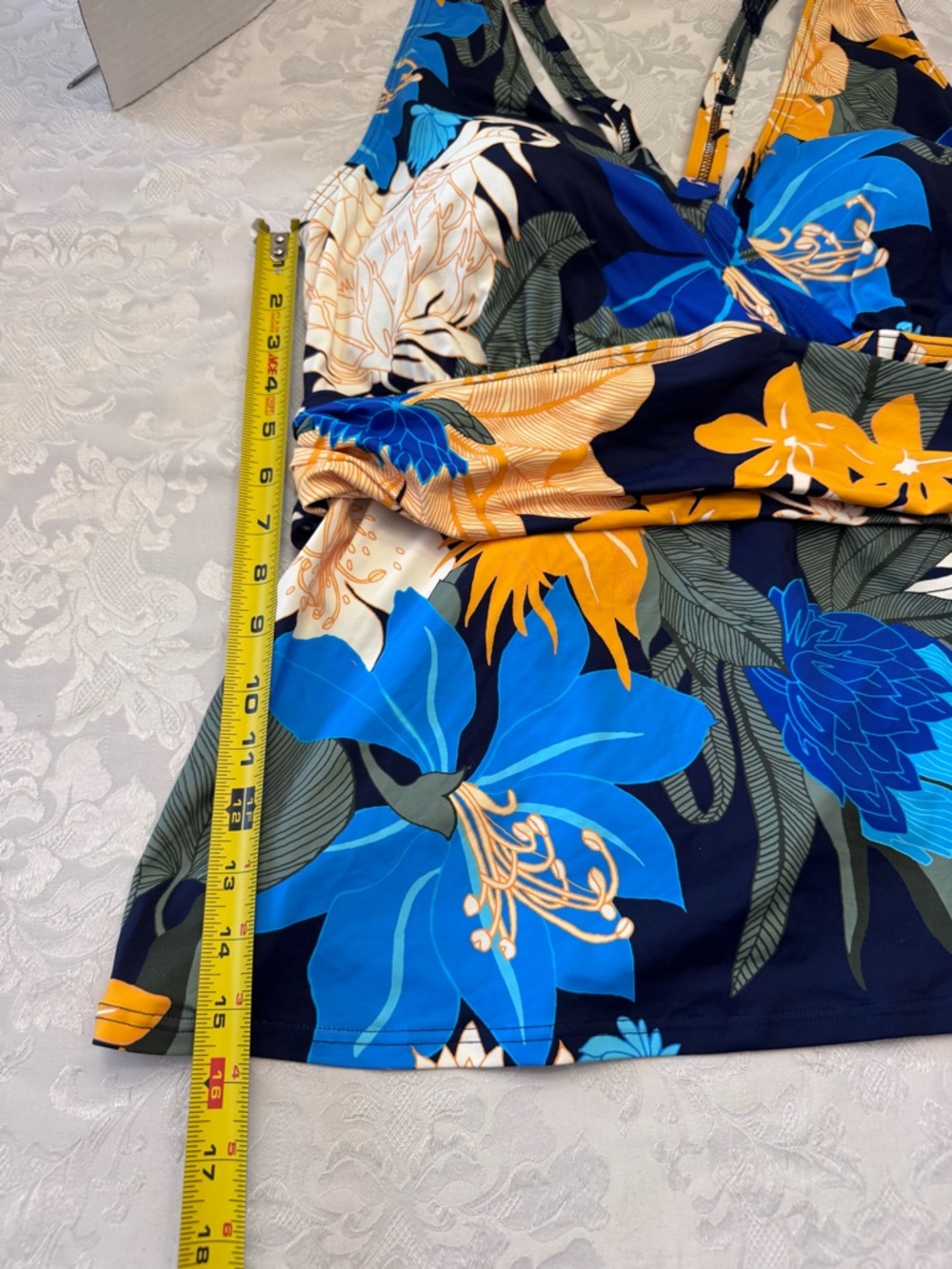 Lands’ End Wrap Style Tankini Top Crisscross Straps Plus 2X 20W-22W Navy Floral - Picture 8 of 10